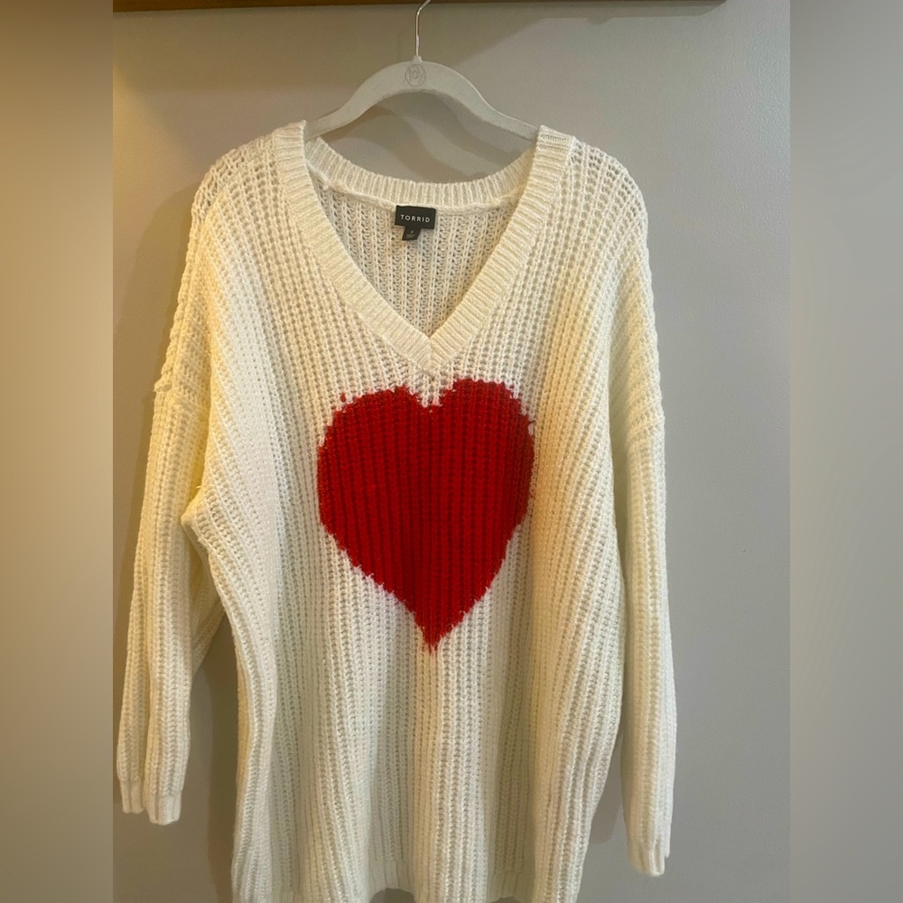 Torrid Sweater. Cream with red heart.